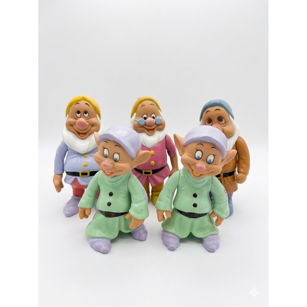 Vintage Disney Seven Dwarfs Figures Lot of 5 Dopey Doc Happy Sleepy 6-7" Vinyl